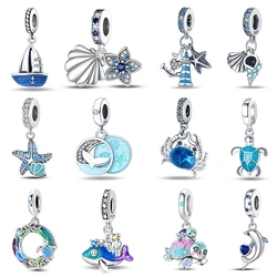 Summer 925 Sterling Silver Sailing Ship Lighthouse Luminous Ocean Series Charms Beads Fit Pan 925 Original Bracelets DIY Jewelry
