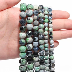 6/8/10mm Natural Stone Green Fire Agate Beads Round Loose Spacer Beads for Jewelry Making DIY Necklace Bracelet Accessories 15''