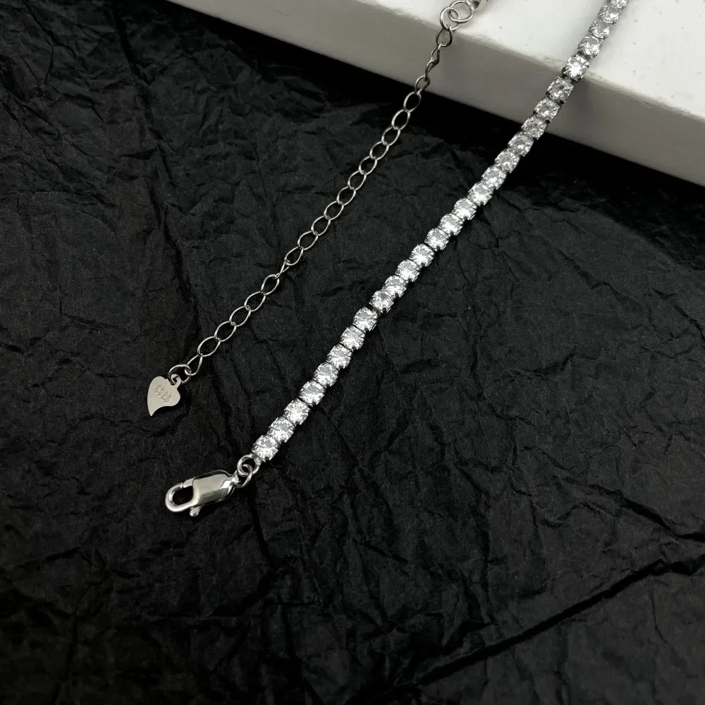 Imagem -03 - Corrente em Rede Europeia e Americana para Mulheres Colar Extensão Hip Hop Diamante Linha Única Jóias de Casamento 925 Sterling Silver