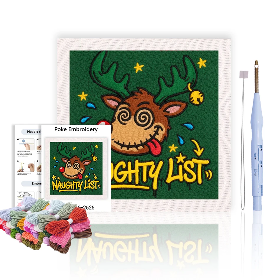GATYZTORY embroidery punch needle starter kit Tufting Handwork Christmas Deer Yarn embroidery kit for beginners Sewing 25x25cm