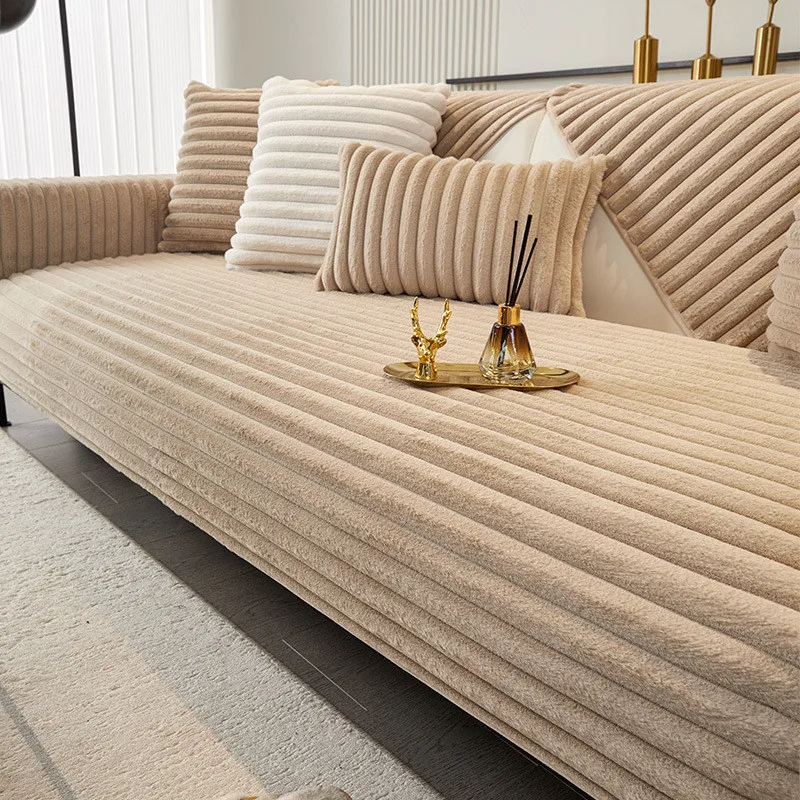 1pcs Winter Solid Color Rabbit Plush Sofa Mat Thickened Comfortable Soft Anti Slip Dustproof Living Room Furniture Protector