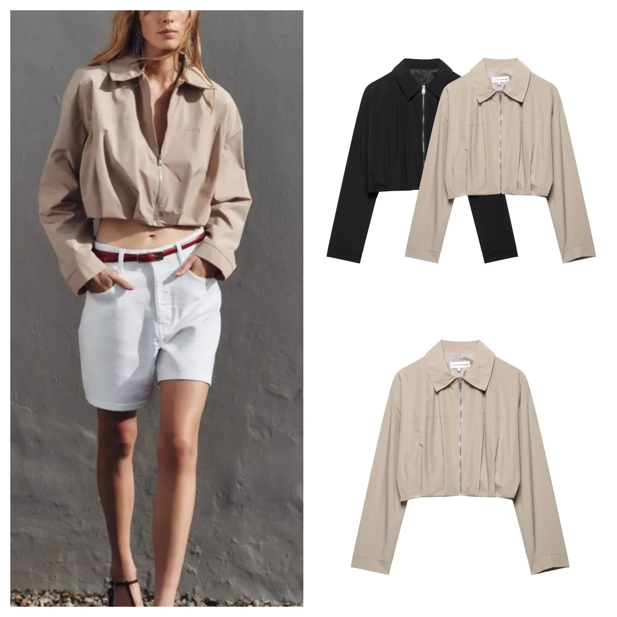 

European and American style 2025 spring and autumn new style lapel zipper short casual jacket