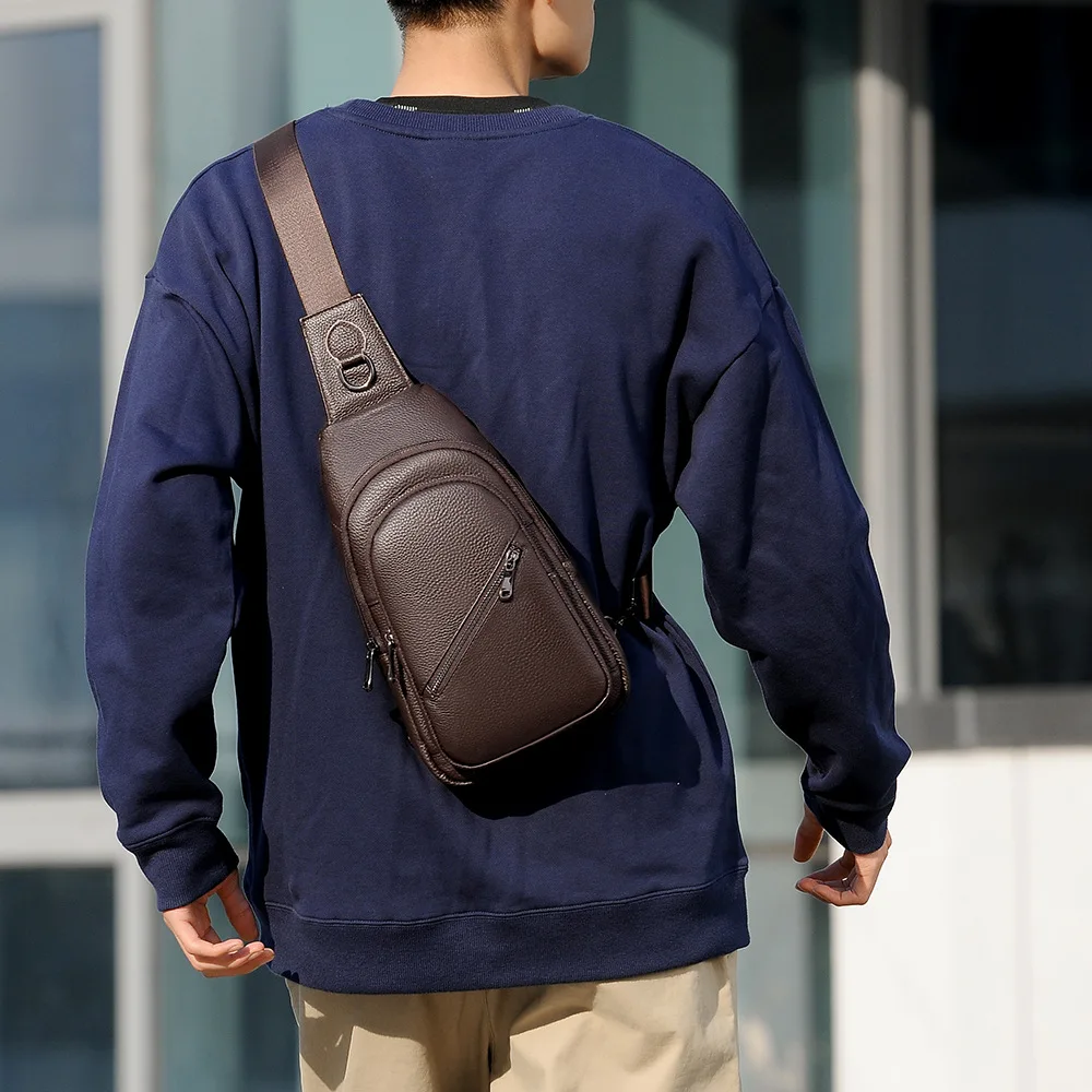 

Men's leather chest bag shoulder crossbody bag multifunctional business leisure chest waterproof backpack