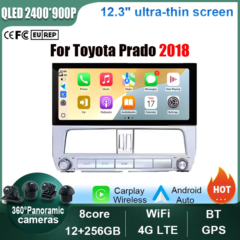 

12,3-дюймовый интеллектуальный Android Auto для Toyota Prado 2018, автомобильный видеомультимедийный плеер, Bluetooth, GPS-навигация, QLED IPS-экран