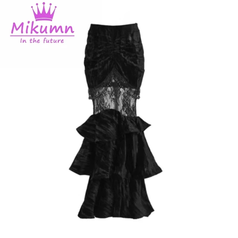 Mikumn Vintage Women Gothic Velvet Fishtail gonna Fairy Grunge Slim Lace Beaded Sexy gonne lunghe Halloween Party