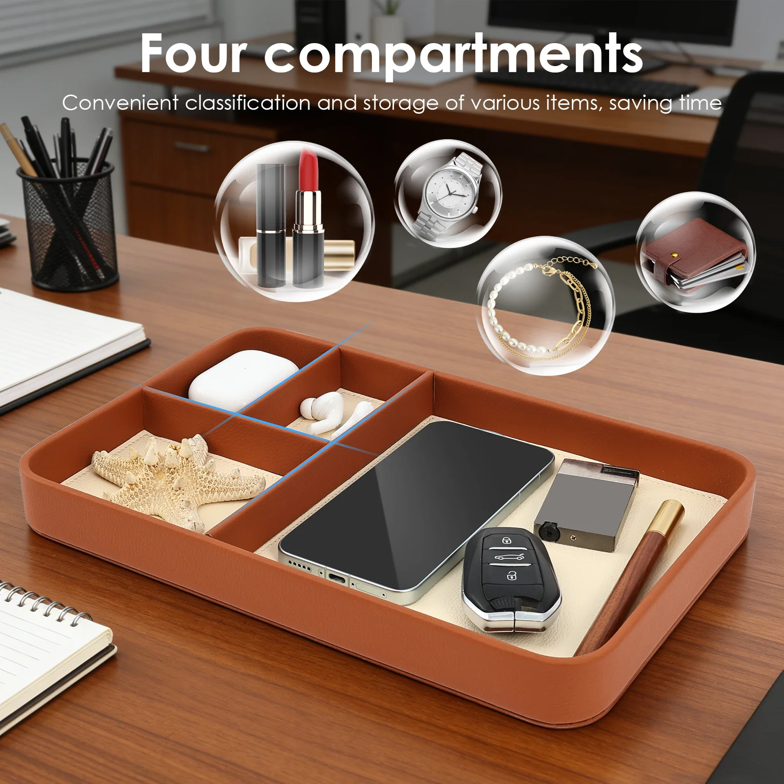 4-Compartment Storage Tray Sty - огляд і ціна Leatherwork Table