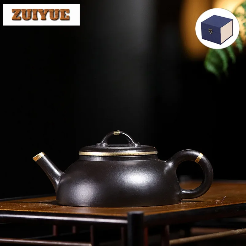 

150ml Yixing Purple Clay Teapots Handmade Outline In Gold Pot Raw Ore Dahongpao Reducing Roasting Mud Filter Kettle Zisha Teaset