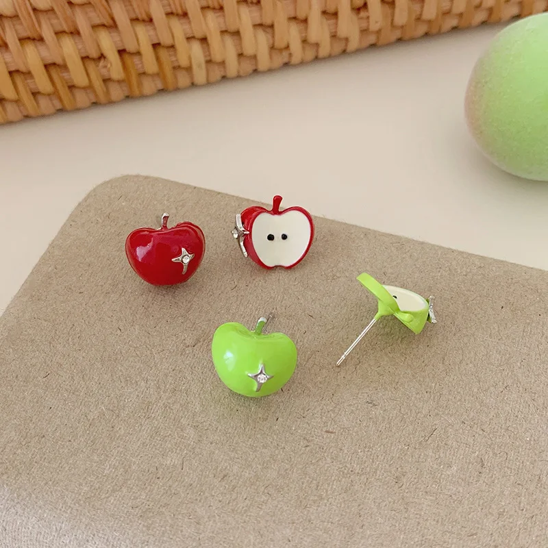 

Креативная серия Apple, маленькие серьги-гвоздики для девочек, милые ювелирные изделия, серьги с фруктами в мультяшном дизайне, каваи, серьги с красным яблоком, оптовая продажа