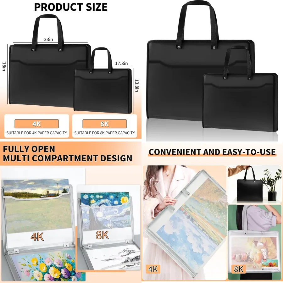 Duży, wodoodporny segregator do przechowywania materiałów artystycznych z zamkiem błyskawicznym i przegródkami dla artystów i fotografów: idealny do przechowywania szkiców i rysunków.