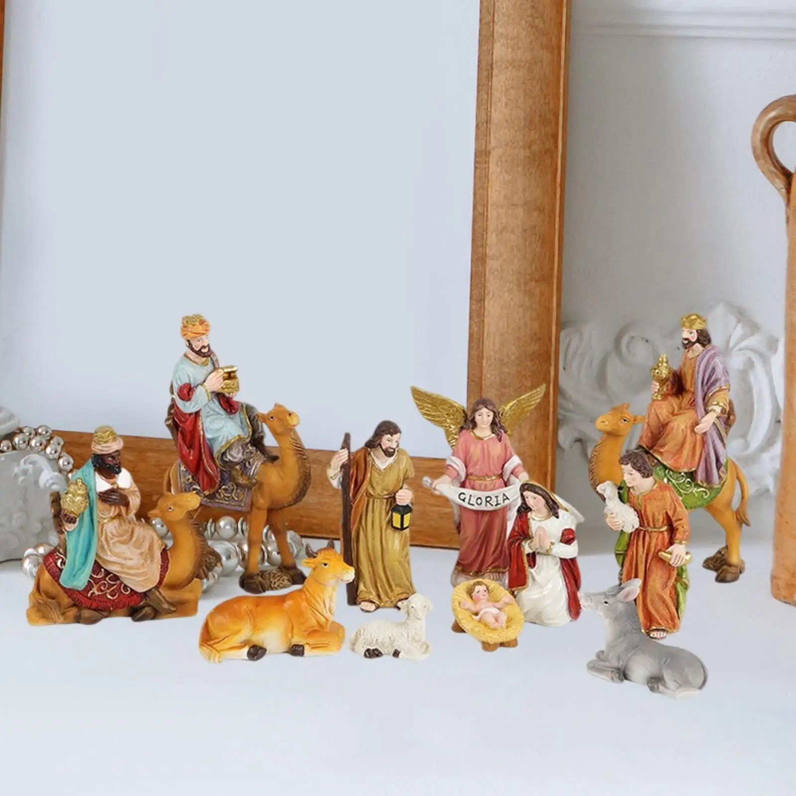 11x Christmas Nativity Scene Resin Statue Collectible Holy Family Nativity Figurine for Bedroom Indoor Table Centerpieces
