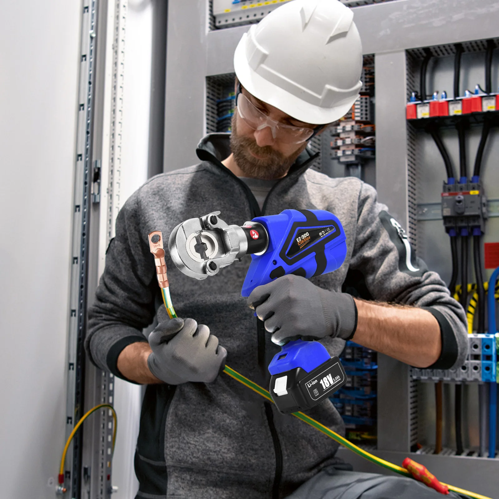 

Electric Hydraulic Crimper Tool with 12 Dies,Rechargeable Hydraulic Crimping Tool –Wire Cable Crimper for Heat Shrink Connectors
