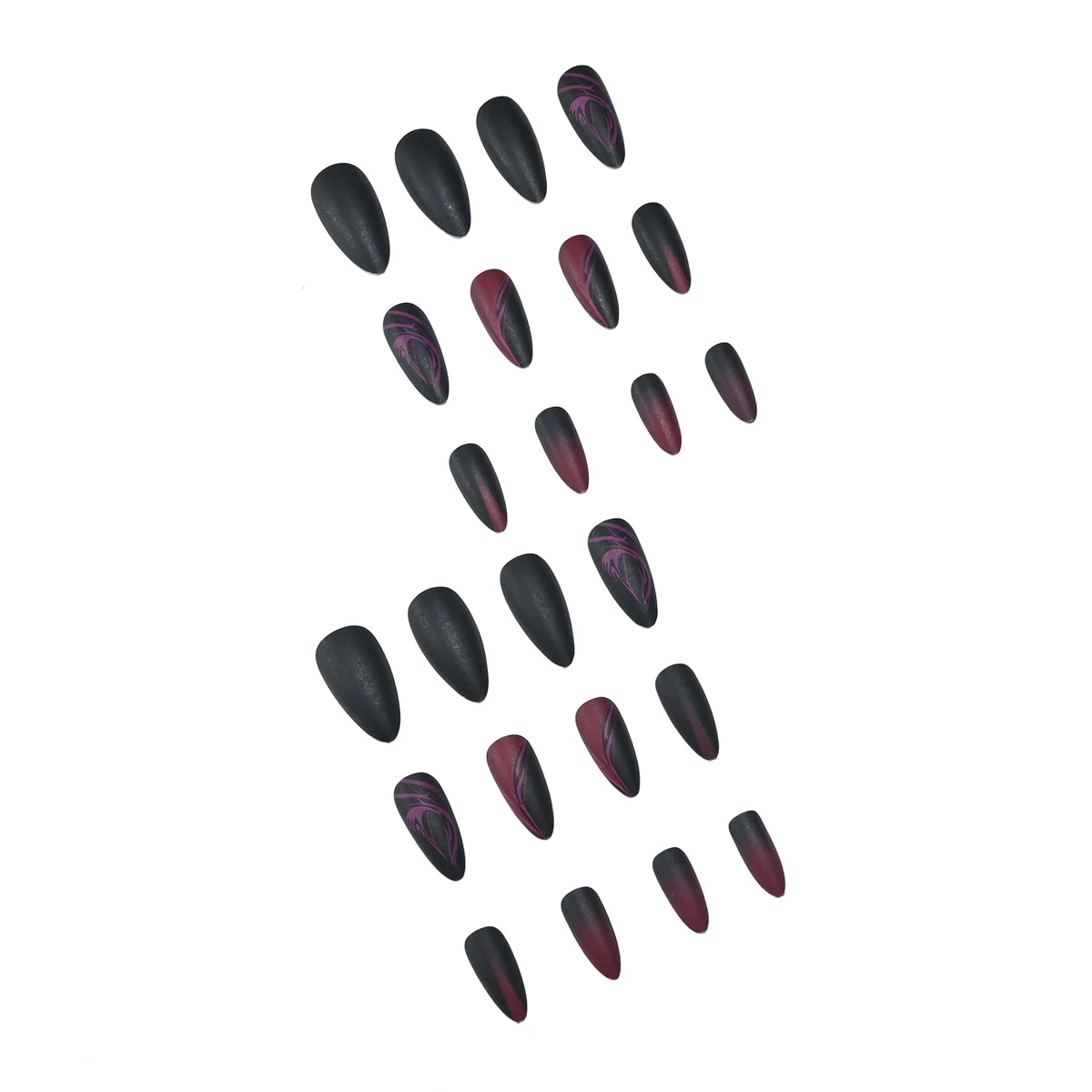 Upgrade your nail styling 24pcs mid-length almond shape autumn and winter black matte texture simple crimson lines fake nails ma