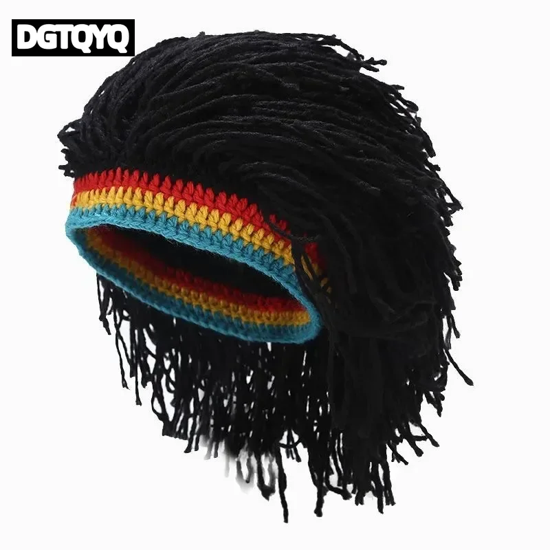 Men Women Synthetic Wig False Braid Dreadlock Dreadlocks Beanie Cap Handmade Crochet Hat Rasta Jamaica Cosplay Party Headwear
