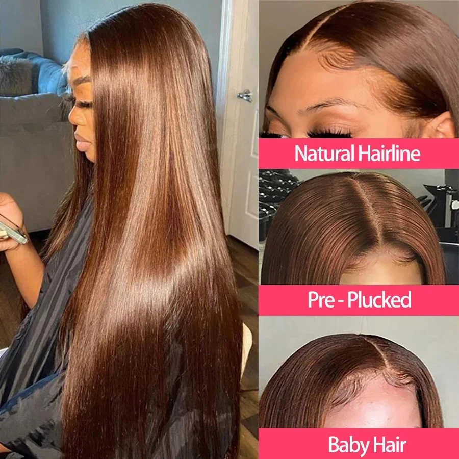 36 46 Inches Chocolate Brown #4 Colored 13x4 13x6 HD Lace Frontal Wig Front Long Straight Human Hair Wigs Pre-Plucked For Women image 2