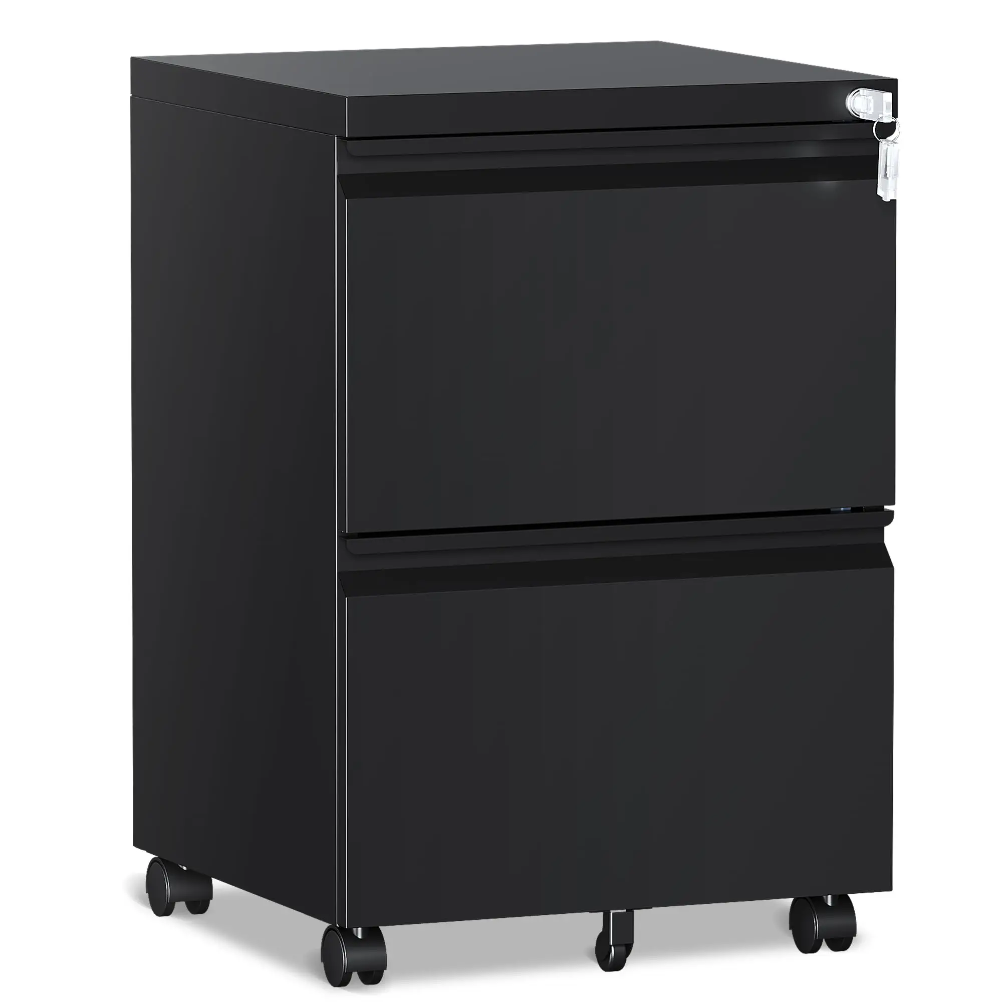 2 Drawer File Cabinet，Mobile Filing Cabinet with Lock and Wheels，Fully Assembled Metal Under Desk File Cabinets for