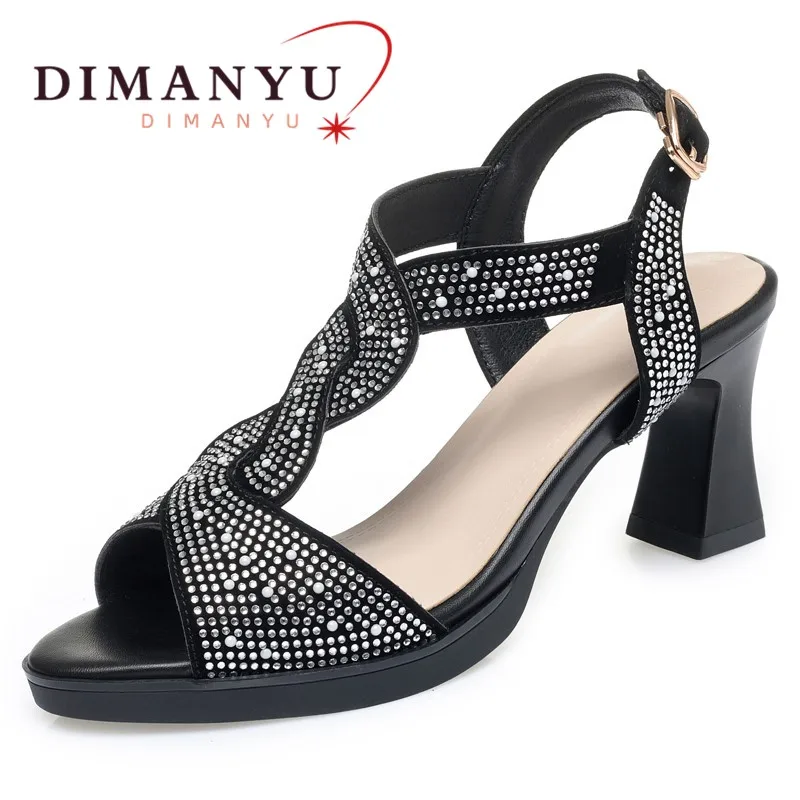 

DIMANYU Women's Sandals High Heels 2024 New Platform Fish Mouth Women's Sandals Fashion Rhinestone Roman Sandals Ladies