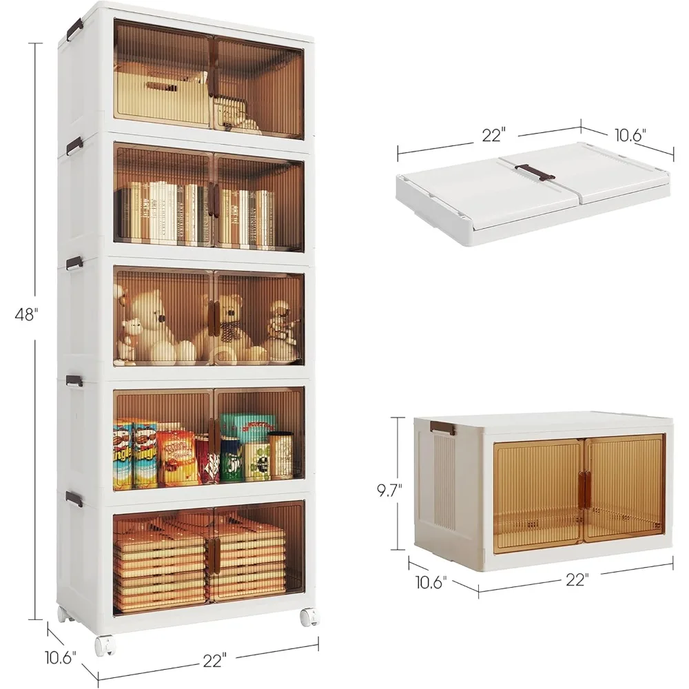 5-Tier Foldable Storage Bins with Lid, 420 Quart, 105 Gallon, 397 Liter Capacity, Ideal for Closet and Storage Solutions