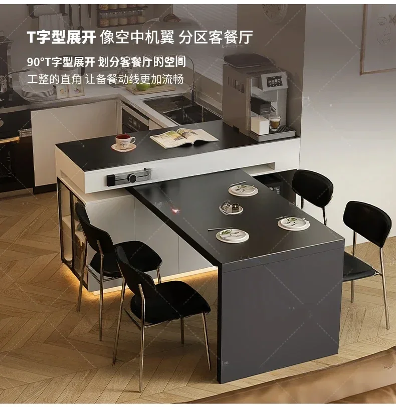 Kitchen Island Dining Table Integrated Household Rotating Retractable Stone Plate Medium Kitchen Island Open Small Apartment