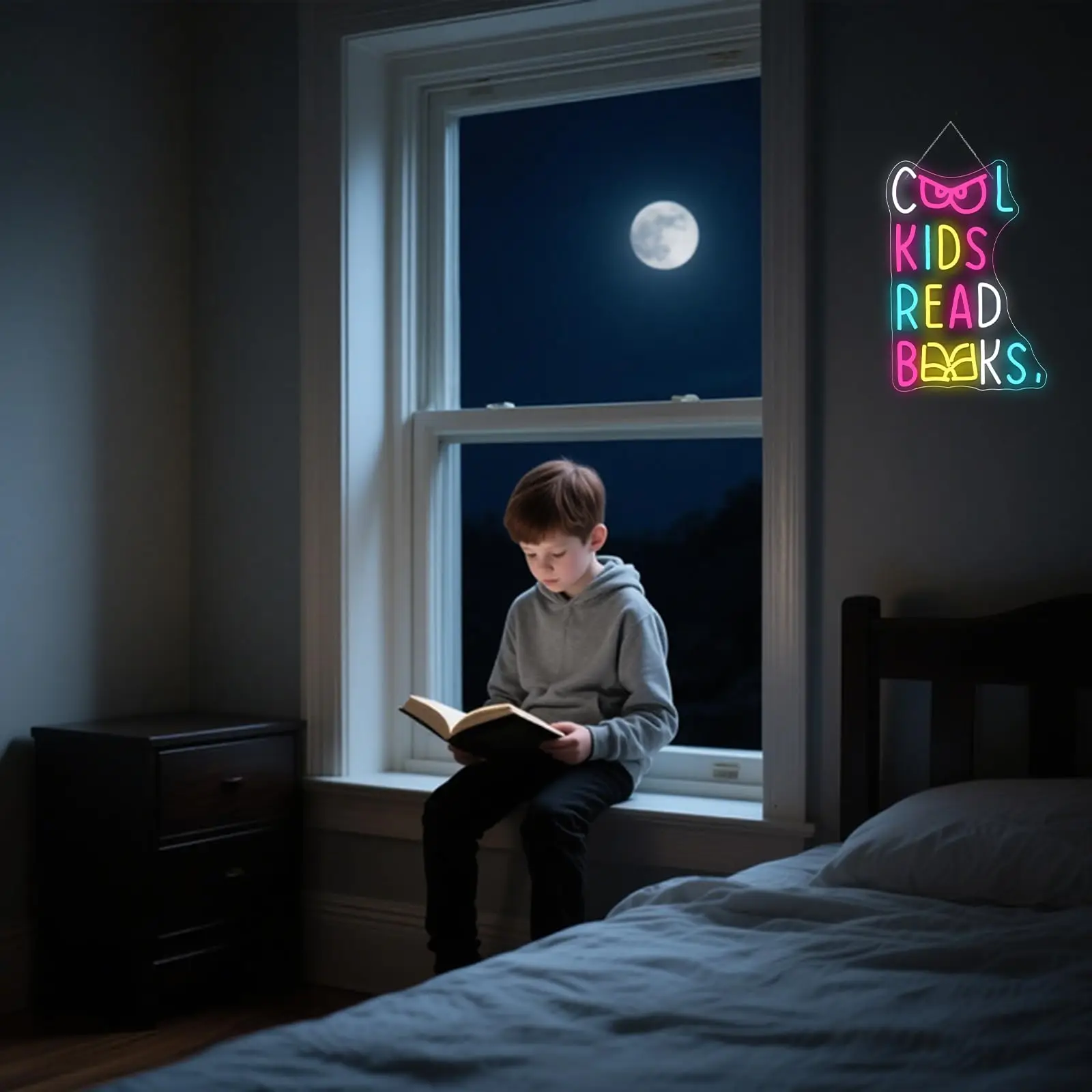 كول كيدز قراءة الكتب، علامة النيون للطلاب، لافتة الطالب الخفيفة مناسبة لغرفة الدراسة في مكتبة الفصول الدراسية