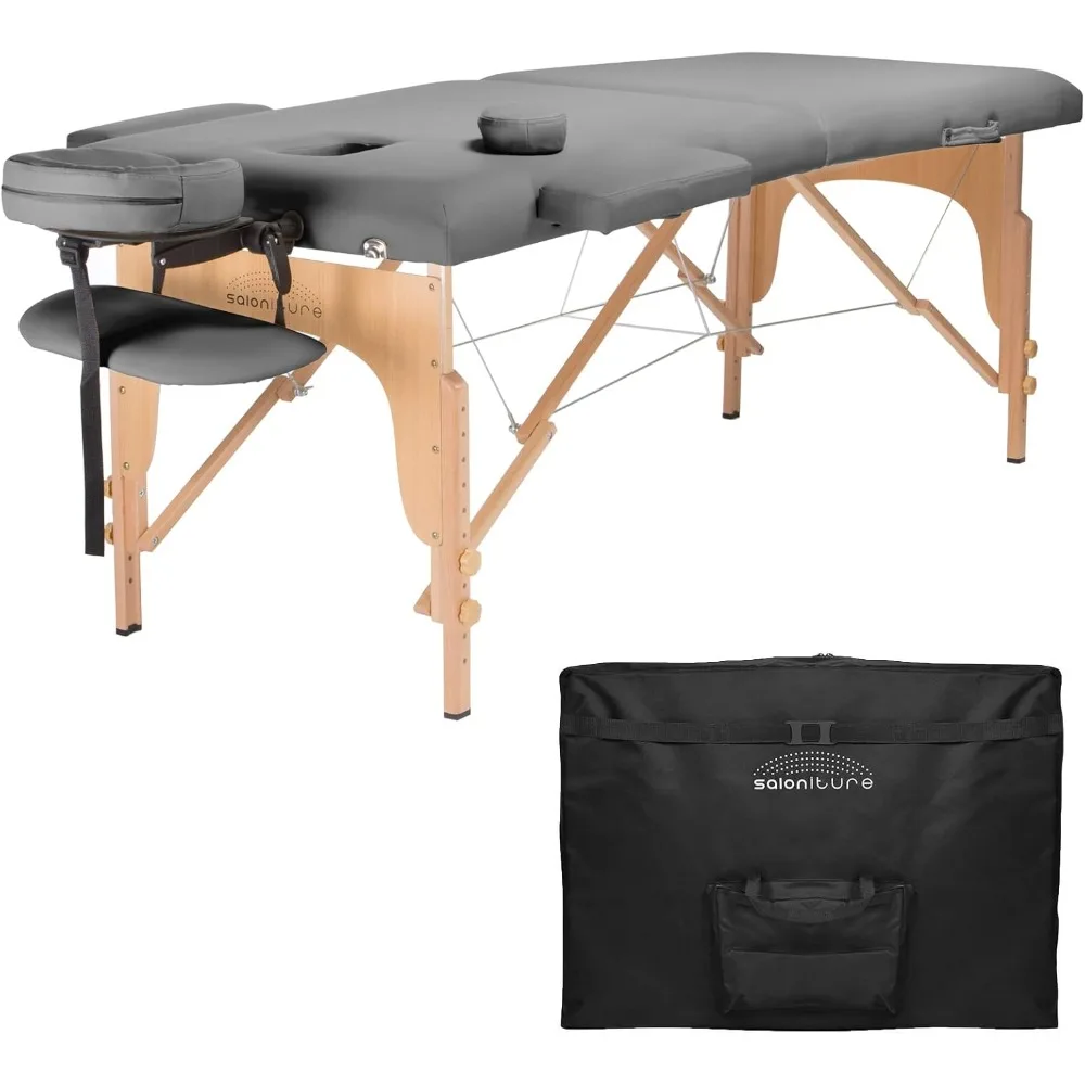 

Saloniture Professional Portable Folding Massage Table with Carrying Case - Light Gray