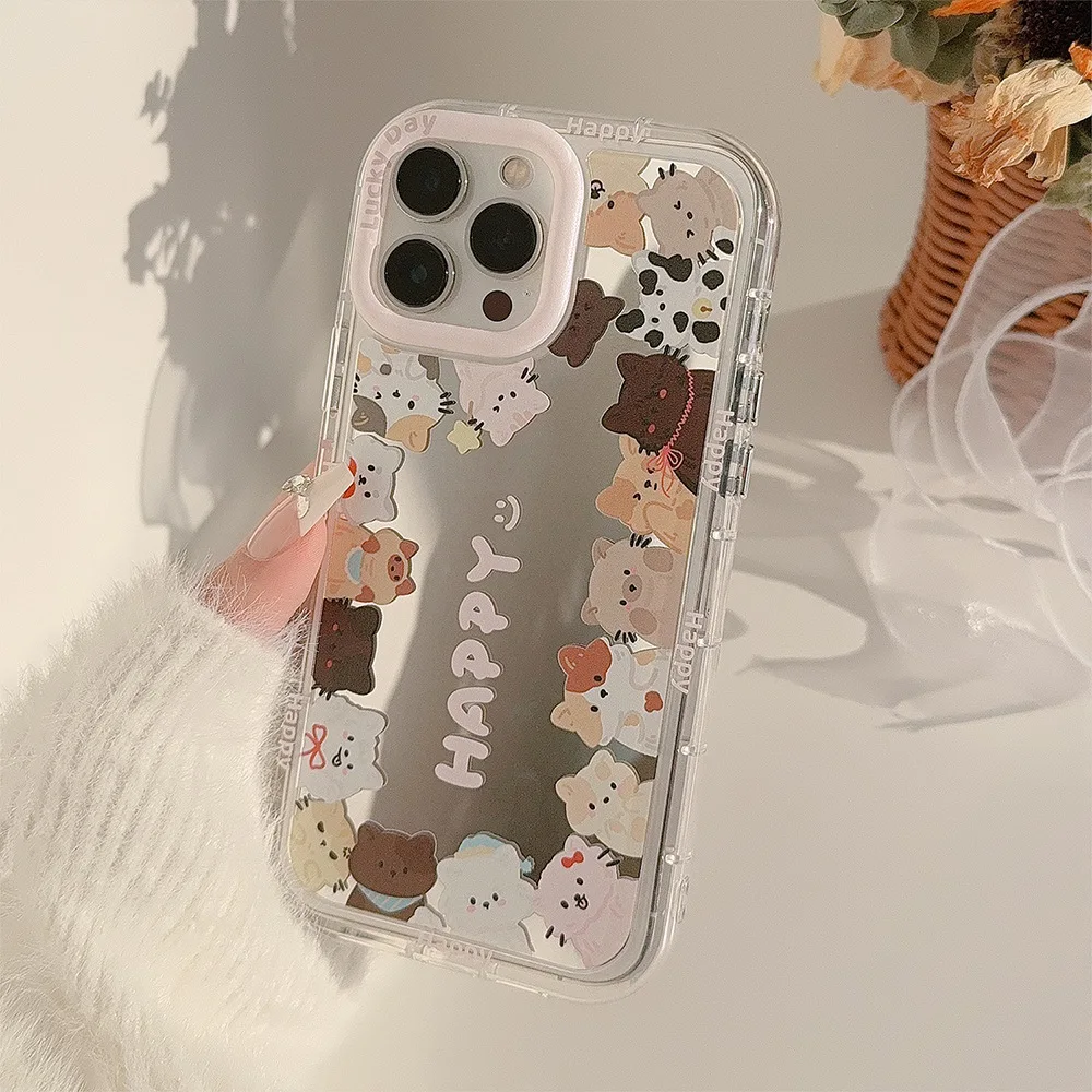 Electroplated Mirror Cute Cat Phone Case for iPhone 14 13 11 12 15 Pro Max XS XR XS Max Soft Bumper Silicone with Lanyard