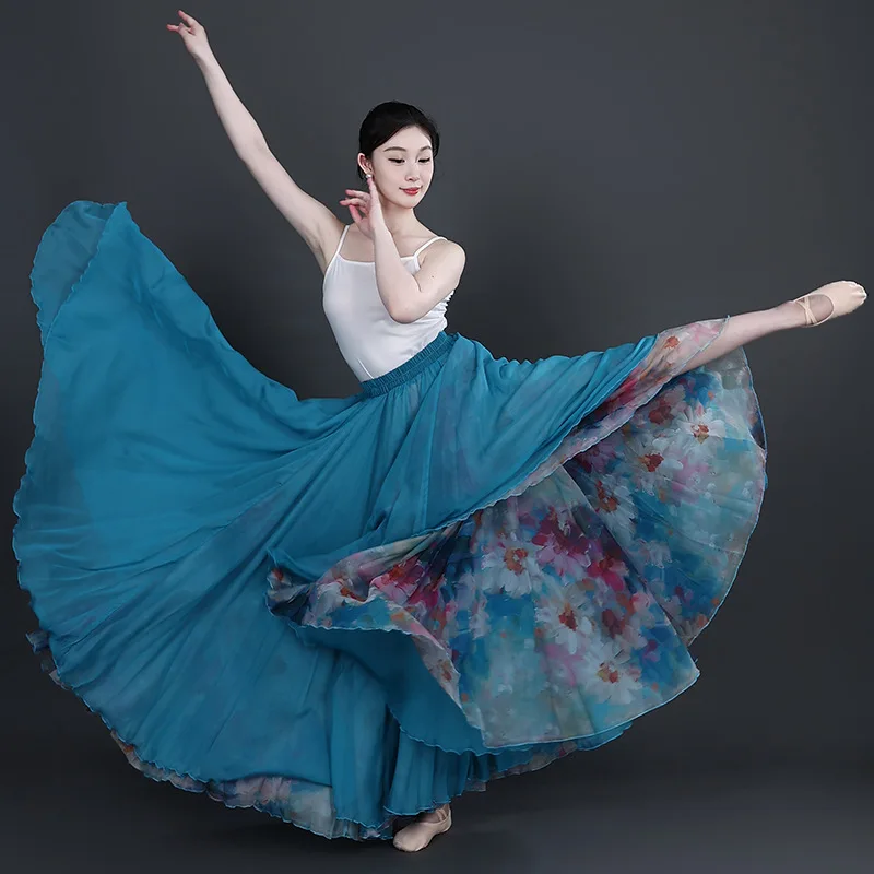 

Elegant Chiffon Ballet Skirt 900 Degree Swing for Women Modern Dance Performance Classical Practice Flowing Tutu Style Skirt