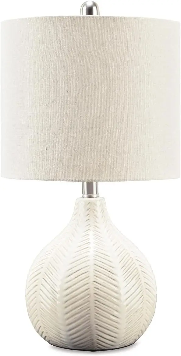 

Casual Ceramic Table Lamp with Transparent White Glaze, Drum Shade, 11x11x21 Inches, Off White