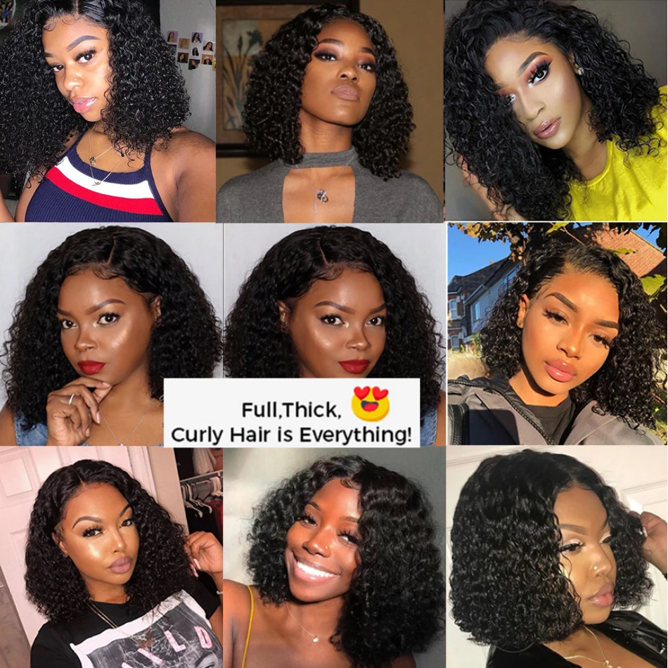 12A Wear Go Glueless Kinky Curly Short Bob Human Hair Wigs 13x4 Transparent Lace Frontal Closure Wigs Brazilian Remy Human Hair