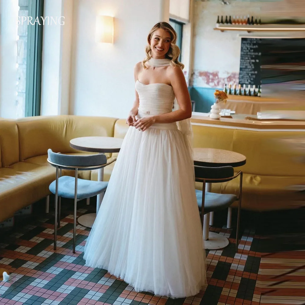 

SPRAYING Elegant Ivory Tulle Wedding Dress Sweetheart Sleeveless A line Floor Length Bridal Gowns Robe De Mariée Customized 2025