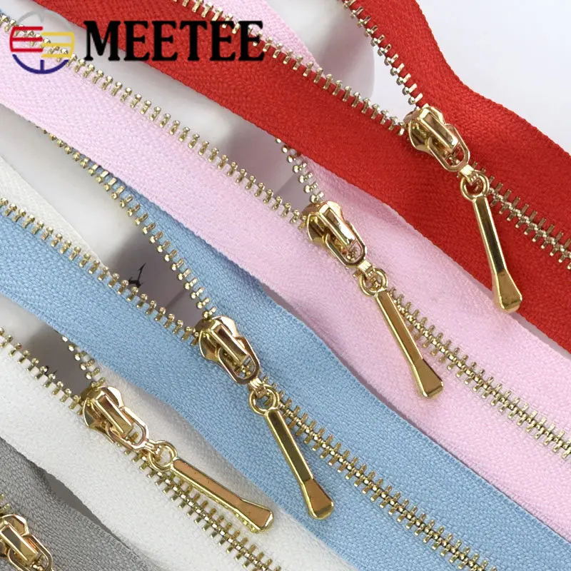 2/5pcs Meetee 3# Open-End Metal Zippers 40-70cm Long Golden Teeth Zip for Clothes Bags Purse Coat Decorative Sewing Accessories