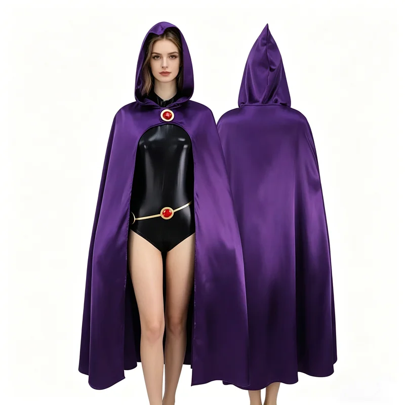 ティーンタイタンズレイブンコスプレ衣装デラックスジャンプスーツマントベルトスーツハロウィン制服女性用-xs-3xl