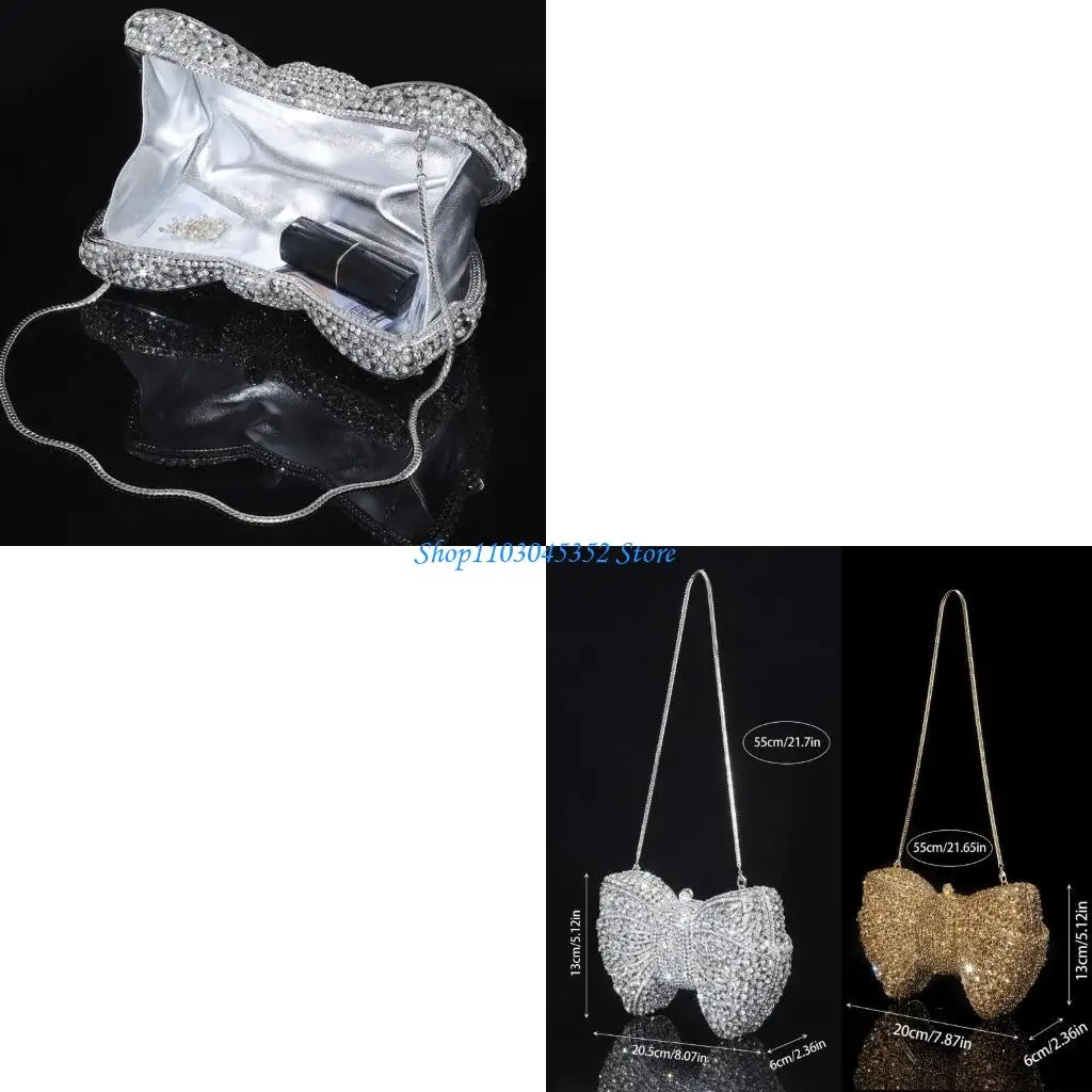 

Elegant Rhinestones Bowknot Party Clutch With Chain Strap Fashionable Women's Evening Purse Shoulder Bag Handbag