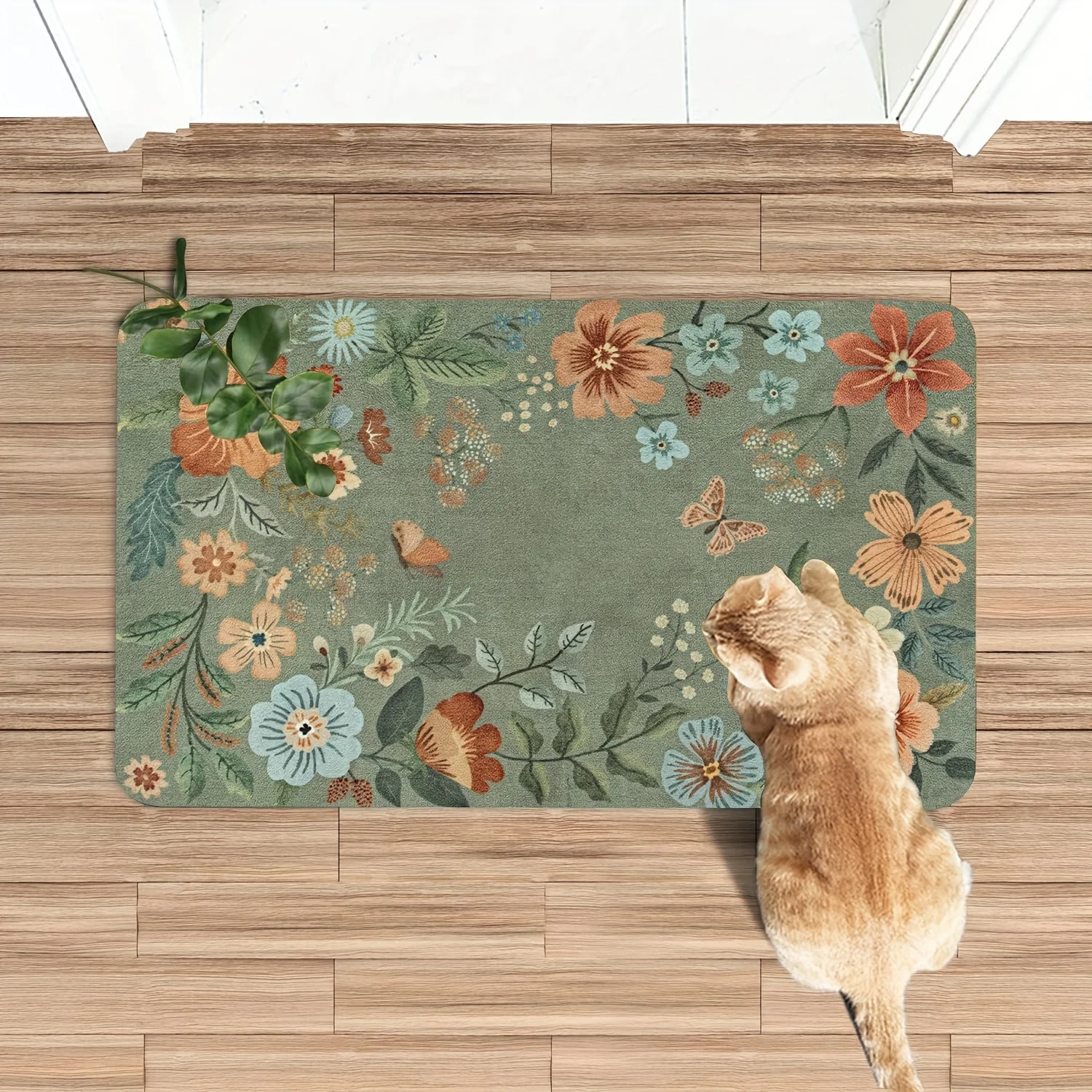 VIKAMA Green Carpet Flower Floor Mat Fresh Doormat Soft Welcome Mat Living Room Carpet Rug For Bedroom Outdoor Carpet Home Decor