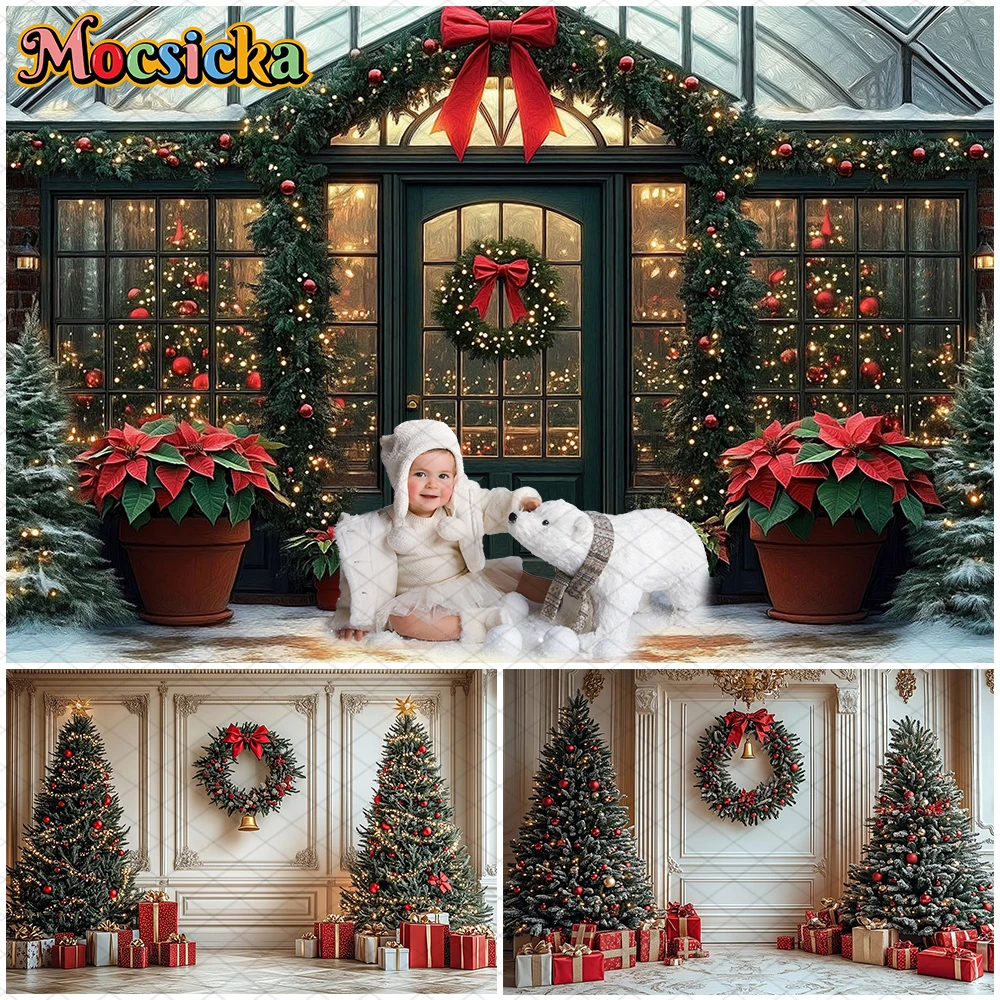 

Mocsicka Christmas Photography Backdrop Baby Family Holiday Party Photo Backgrounds Xmas Tree House Decorations Studio Wallpaper