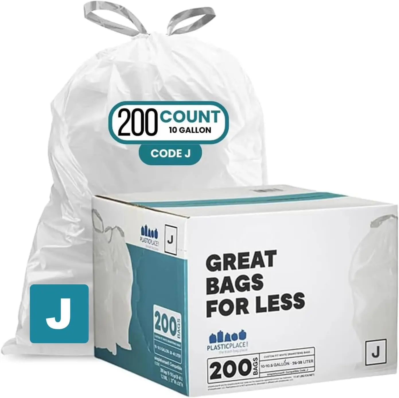 

Custom Fit Trash Bags for Simplehuman Code J - 10.5 Gallon, Tear-Resistant Drawstring Liners, 200 Count White
