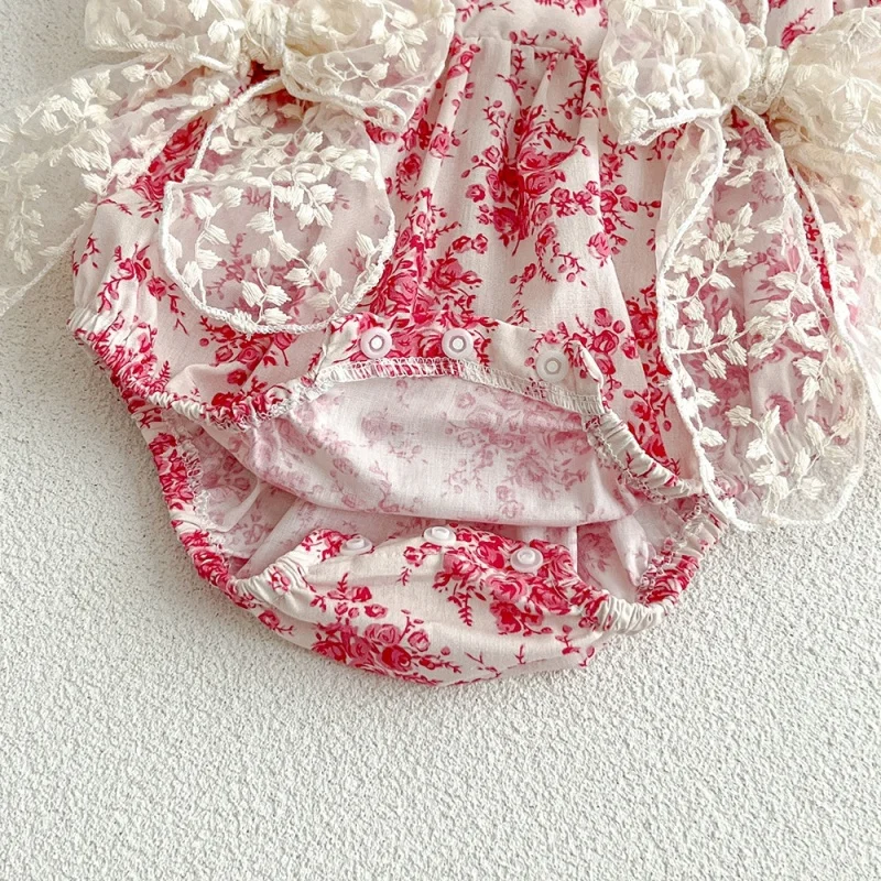 جديد صيف 2025 رومبير للفتيات الصغيرات بأكمام قصيرة من القطن مطبوع عليه زهور بدلة للأطفال حديثي الولادة 0-24 متر ملابس للفتيات الصغيرات