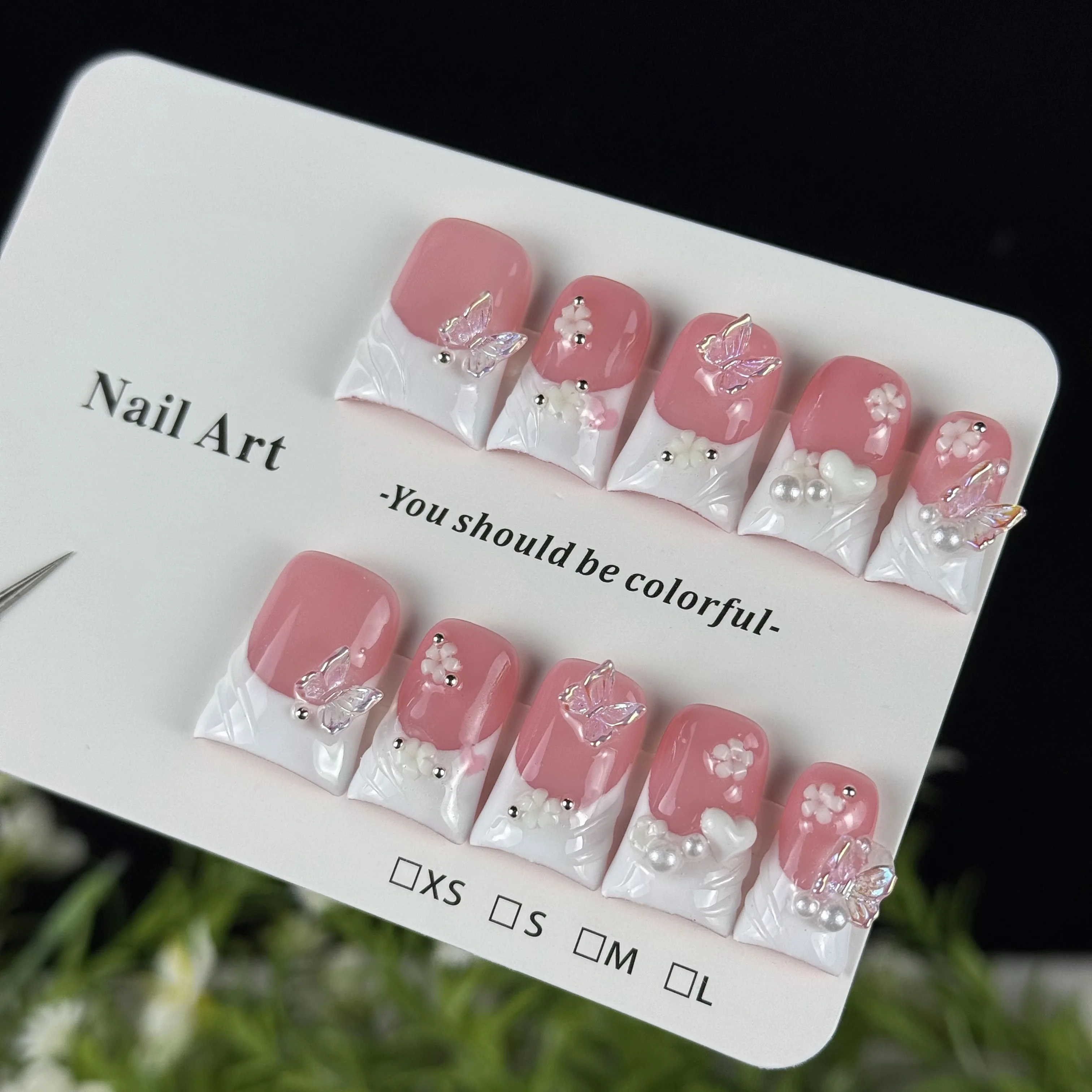 10pcs high-end Pink girl style, hand-painted carved, three-dimensional butterfly, heart, fine sparkling dot diamond handmade fak