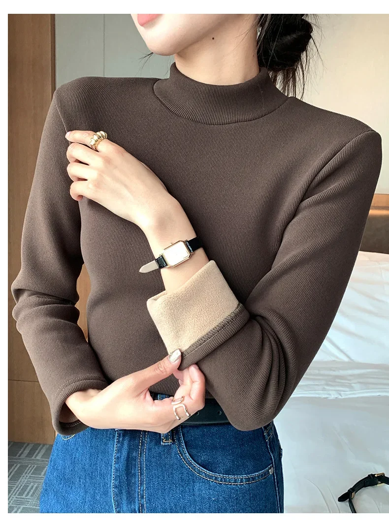 Soft Feel Solid Color Thick Thermal Underwear Tops for Women Spring Autumn Winter Warm Tops Female Inner Wears Cheap Wholesale