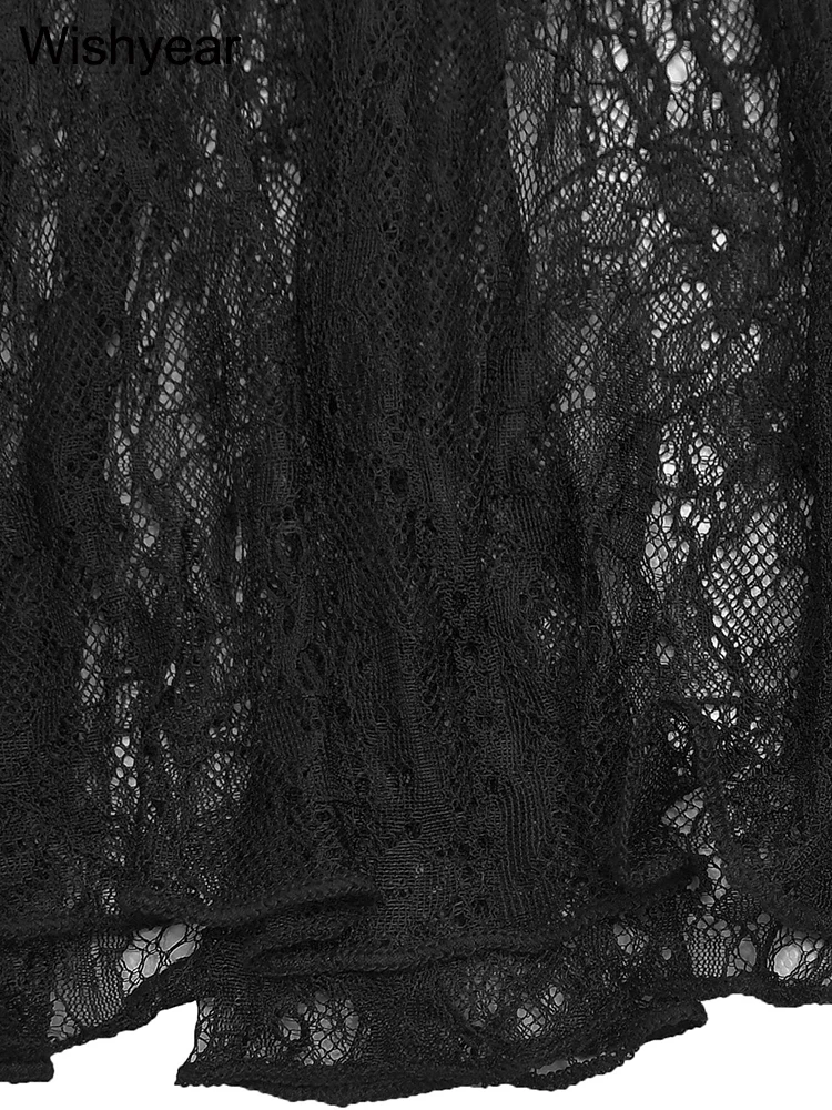 Wishyear Damen Sexy Black Mesh Lace Floral Bodysuit Spaghettiträger Meerjungfrau Kleid für Nachtclub Geburtstag Party Abendrobe