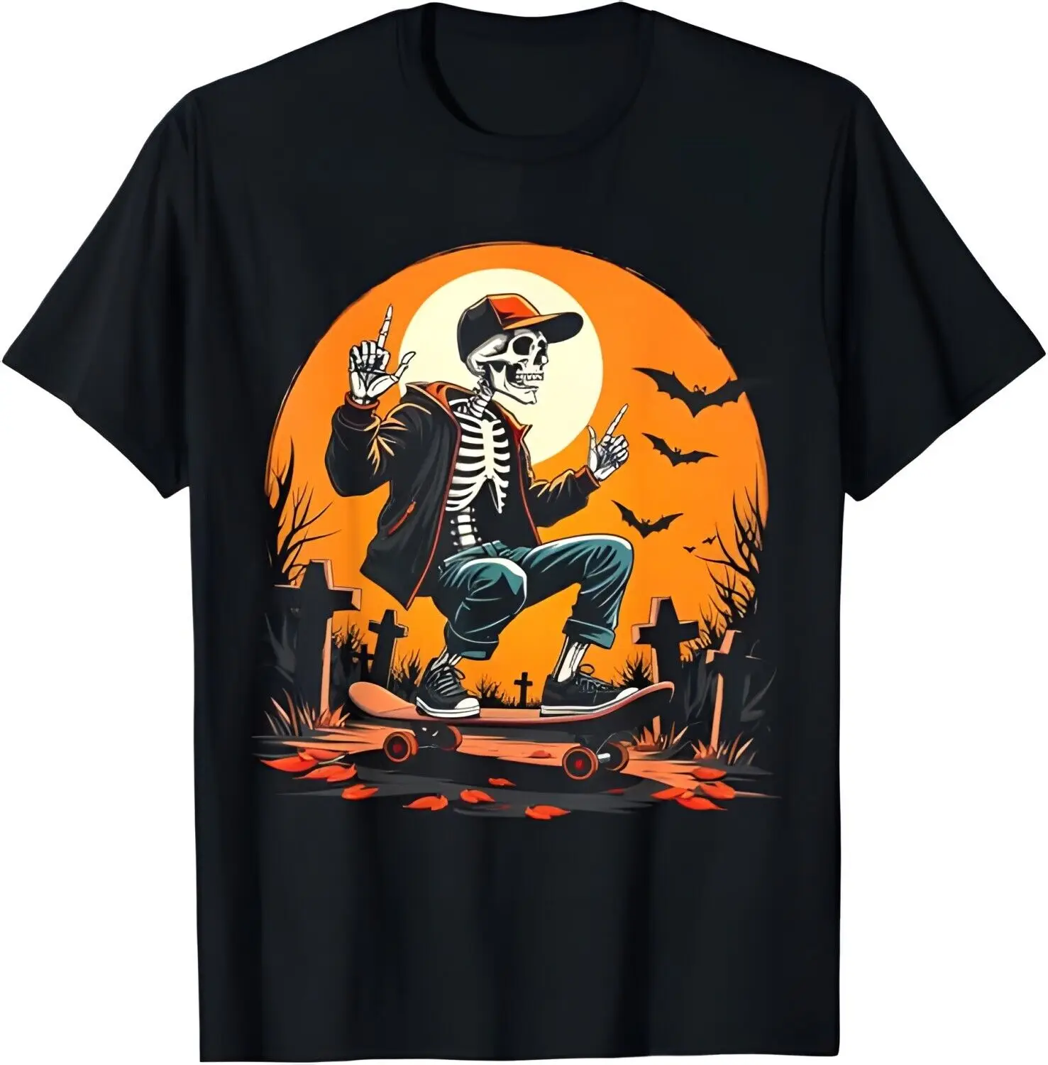 

Vintage Rock On Skeleton Hand Halloween 2024 Skater Costume T-Shirt