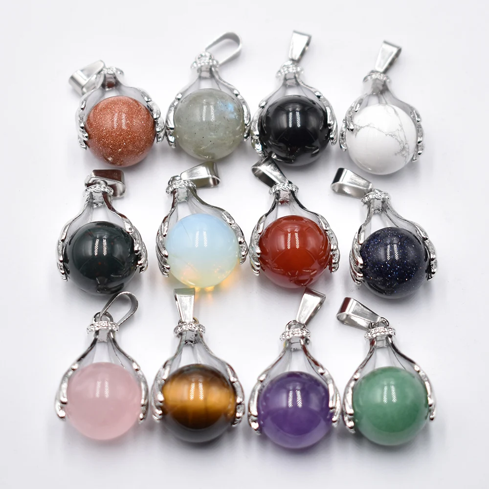 

Natural quartz Crystal Pendant Hand Hold Round Ball Bead Necklaces Pendants Yoga Reiki Chakra Healing Women Men Jewelry 12pcs