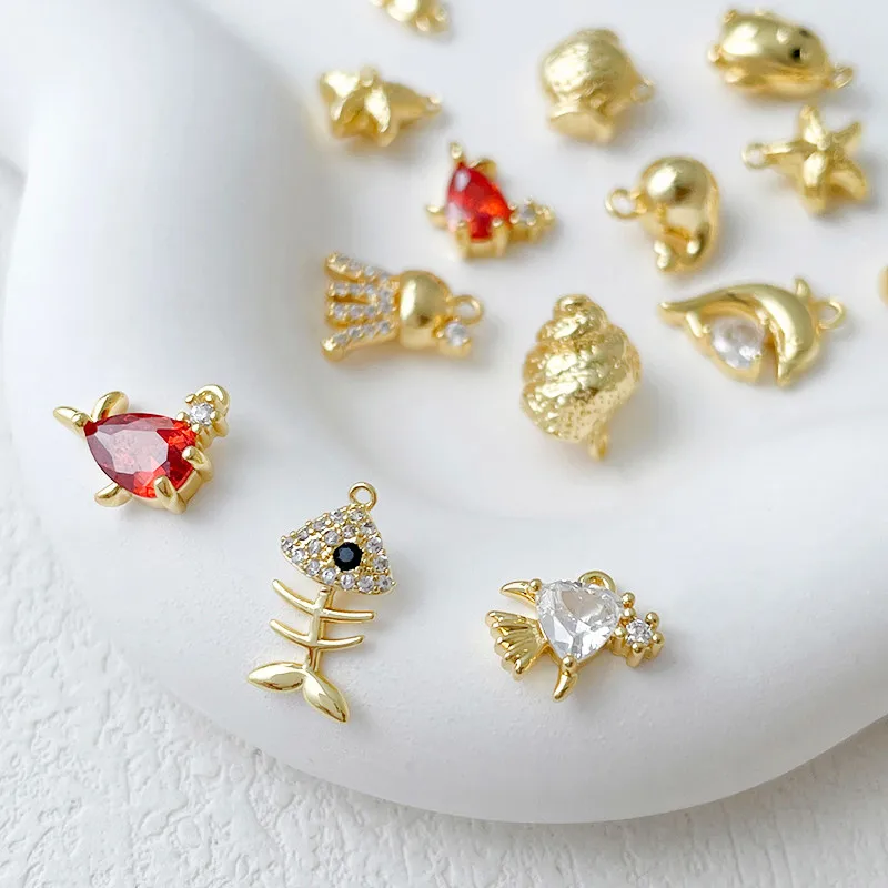 小さな金メッキの銅メッキマリンペンダント,1ピース,手作りのジュエリーブレスレット,ネックレス,アクセサリーチャーム