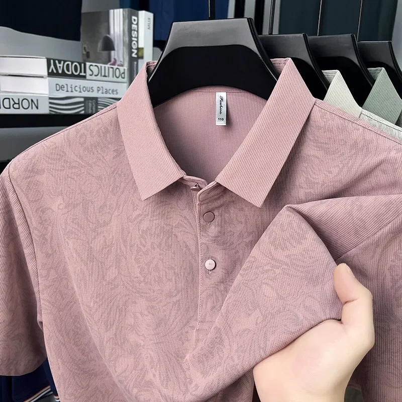 New Men's Business Casual Short Sleeved Shirt Solid Color Polo Shirt Fashionable Breathable Comfortable Versatile Top image 4