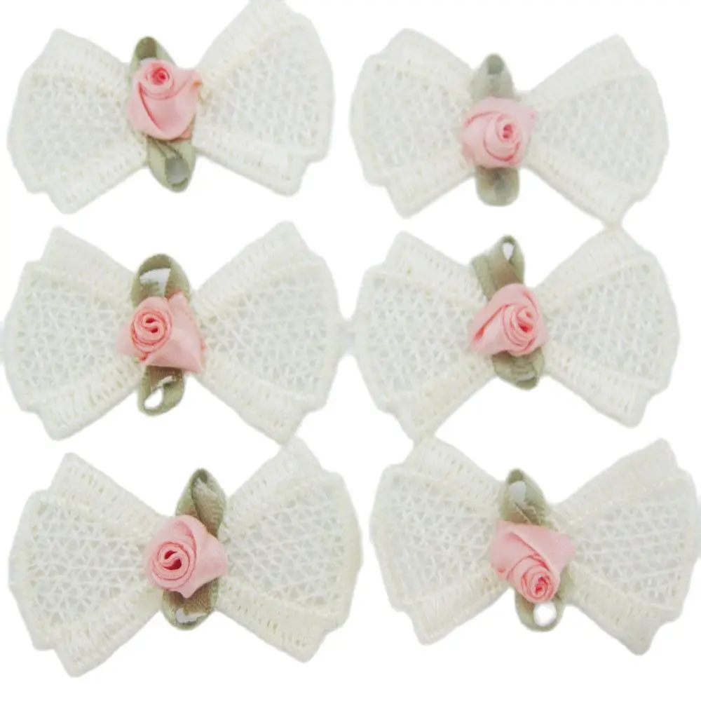 30Pcs Cotton Bows With Flower Rosettes DIY Decorative Ornament Garment Accessories Headwear Findings