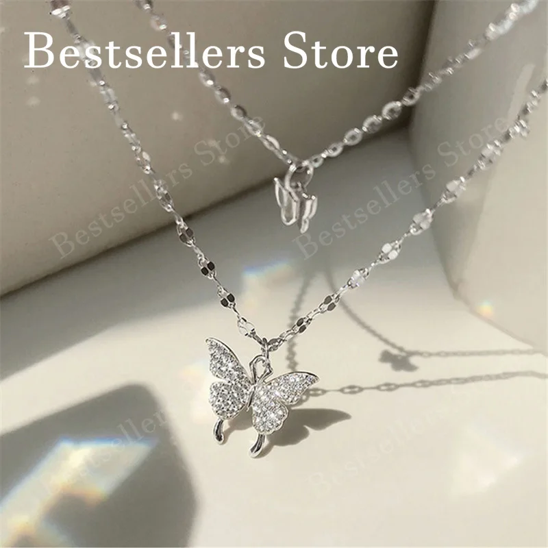 925 Sterling Silver 18-Inch Butterfly Charm Necklace: Elegant Zircon Jewelry for WomenPerfect for Parties and Gifts
