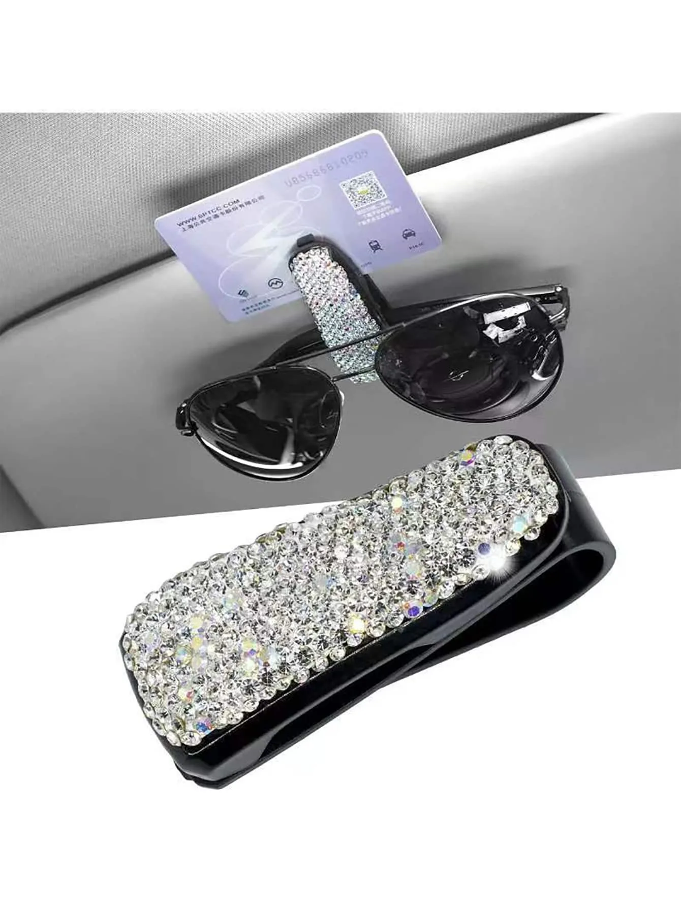 Rhinestone Decor Car Glasses Holder Sun Visor Clip