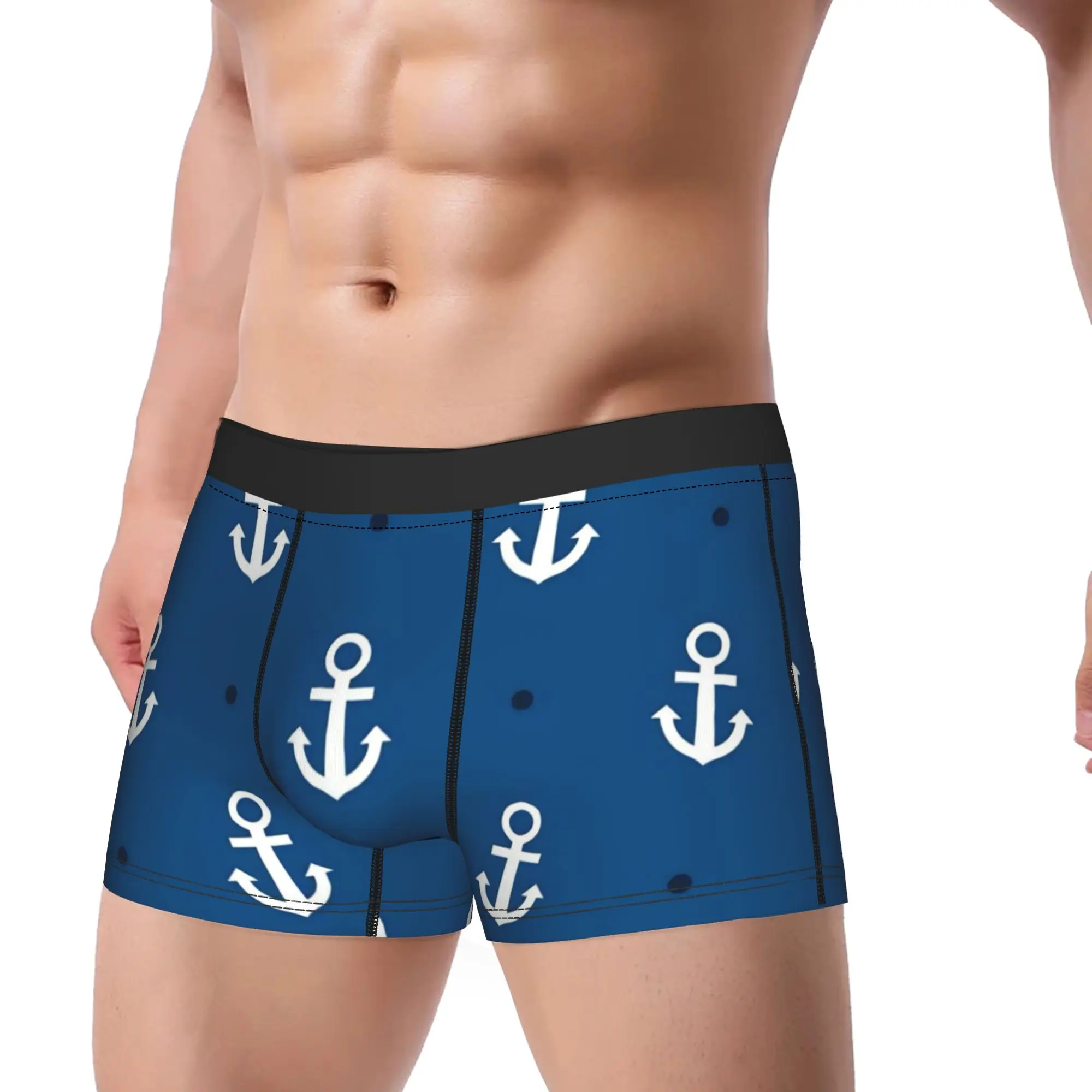 Nautical Anchor Boat Underwear  Soft Trend Panties Pattern Shorts Briefs For Men 3D Pouch Large Size Trunk