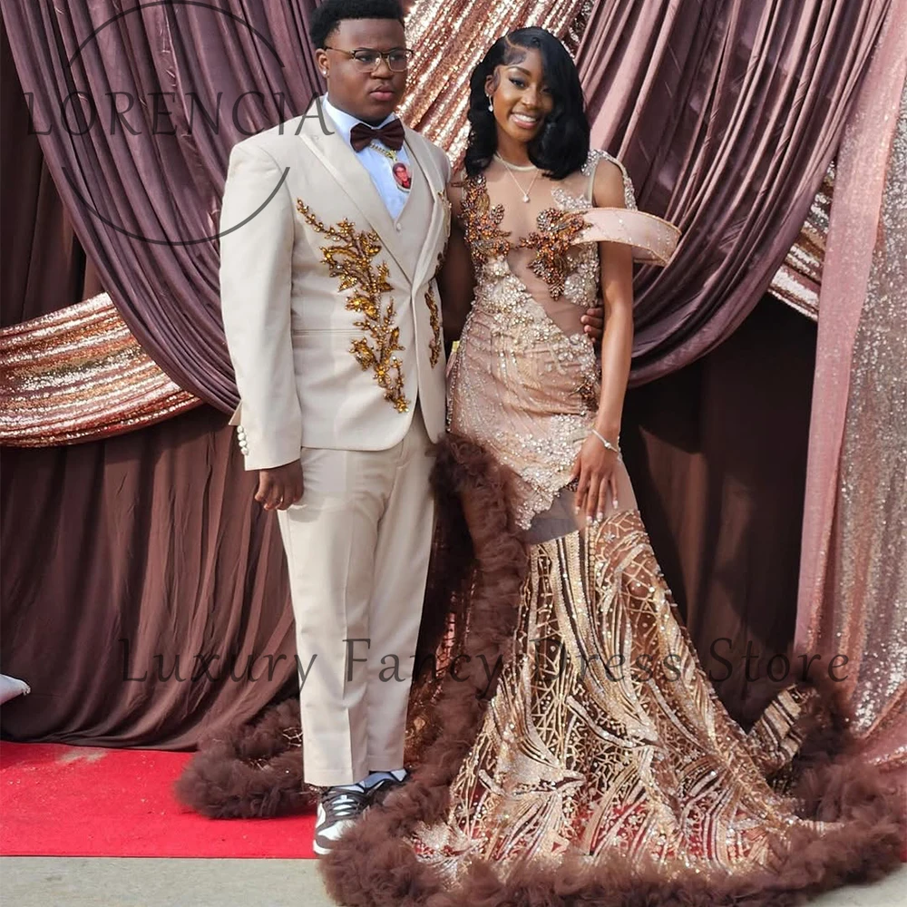 セクシーなキラキラダイヤモンドウエディングドレス黒人ガールチュールフリルマーメイドイブニングパーティードレスカスタマイズされたサイドスリットvestido madrinha