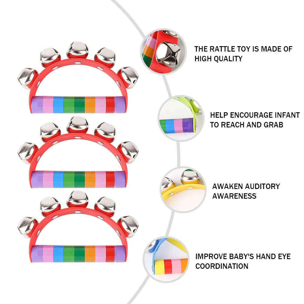 3 szt. Drewniane grzechotki, dzwoneczki do rąk, kreatywne zabawki edukacyjne dla niemowląt, drewniane instrumenty do wywoływania dźwięków, wspomagające rozwój sensoryczny dziecka.