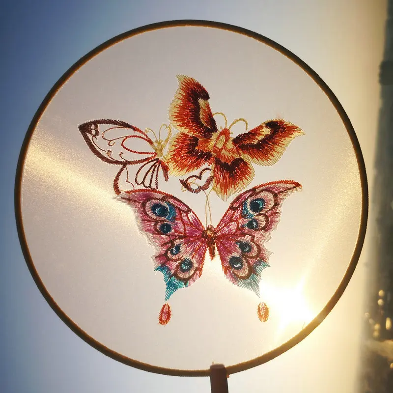 Double Sided Butterfly Embroidered Fan For Dancing Qipao Tang Attire Hanfu Accessories Traditional Chic Classy Fan With Tassels